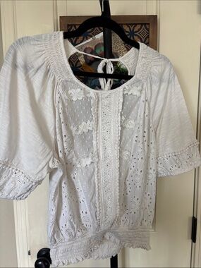 White Embroidered Boho Peasant Blouse